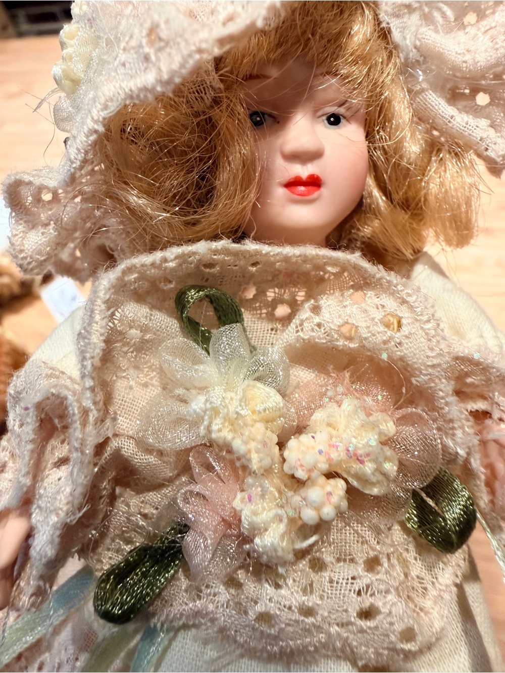 Kurt Adler Porcelain Victorian Girl Doll Ornaments in Cream and Pink - Picture 8 of 11